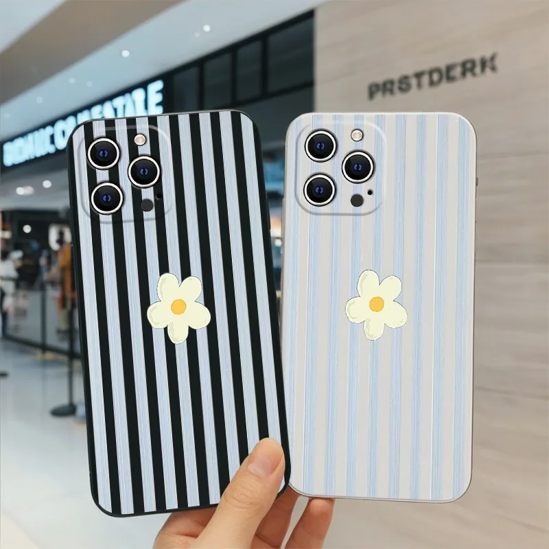 Apple Iphone 15 - Stripes Flower Korean Phone Case for